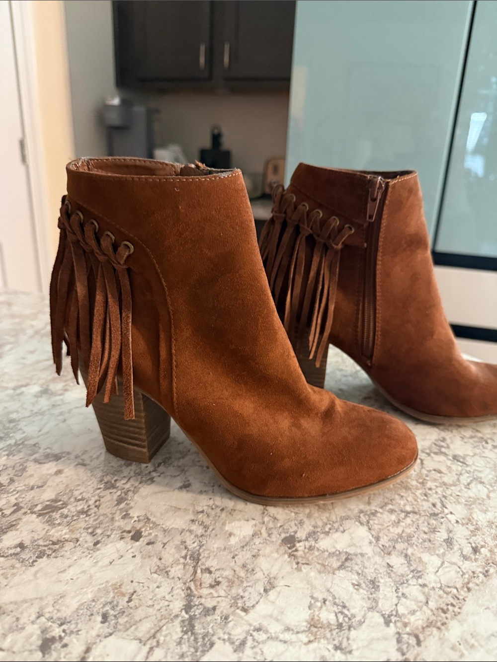 Carlos Santana Rust Suede Fringe Ankle Boots